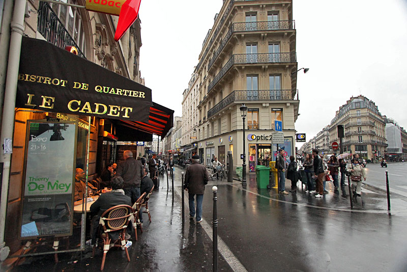 Cadet Street on a Rainy Afternoon in Paris, France