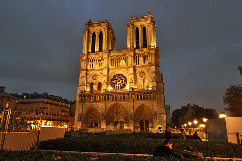 Notre Dame Cathedral in Paris, France Glows Golden by Night