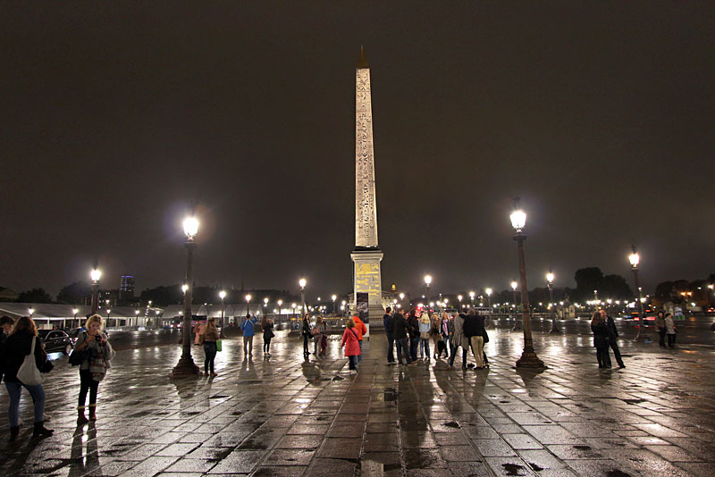 Evening Showers Slick Cobblestones Surrounding Egyptian Obelisk at Place de la Concorde, Paris, France