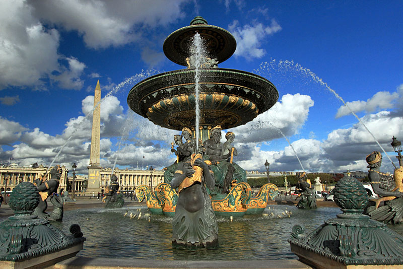Fountain and Egyptian Obelisk at Place de la Concorde in Paris, France