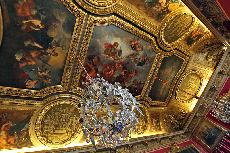 One of Many Opulent Ceilings that Decorate Versailles Palace, Near Paris, France