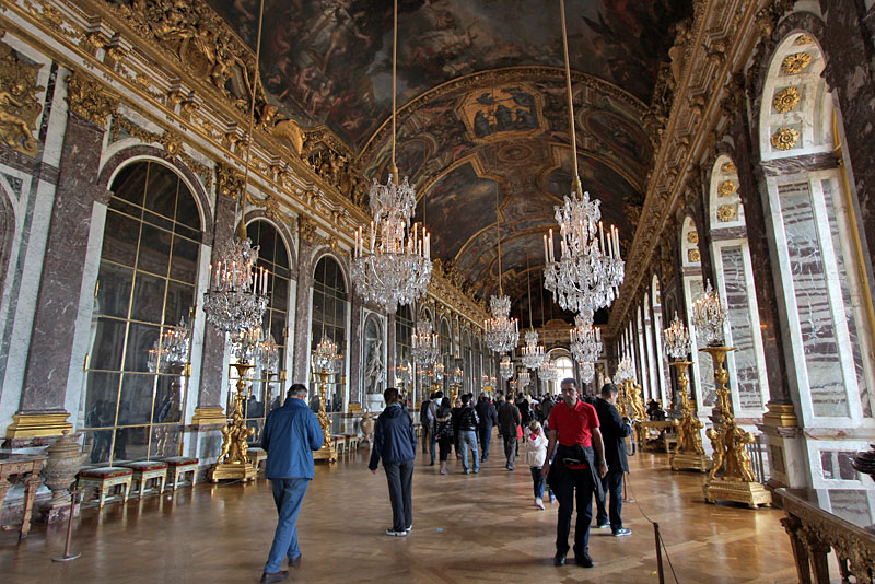 Hall of Mirrors in Palace of Versailles Features Seventeen Mirrored Arches