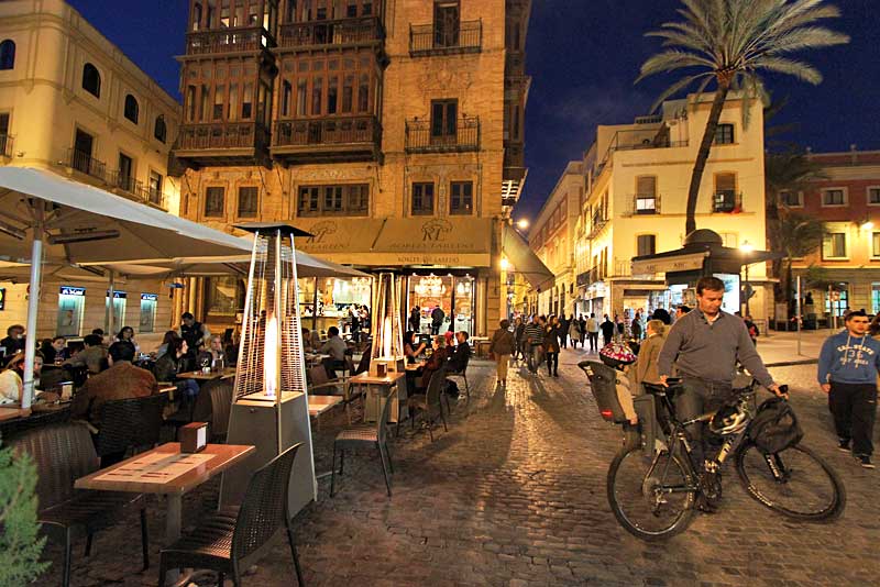 Even on Chilly Winter Nights, Street Cafes in Seville, Spain Come Alive