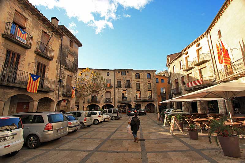 Historic Buildings on Main Square in Medieval Village of Besalu, Spain
