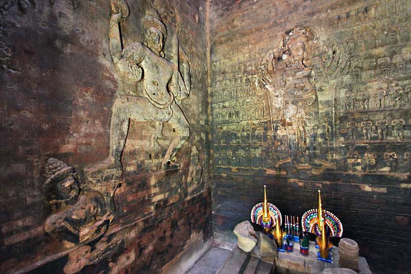 Hindu Carvings Inside Prasat Kravan Temple at Angkor Wat, Cambodia