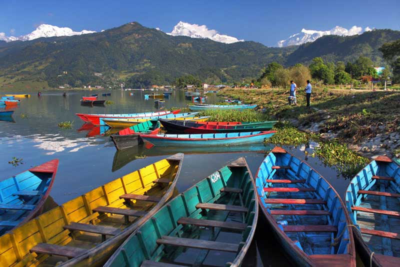 Boats on Fewa Lake in Pokhara Nepal