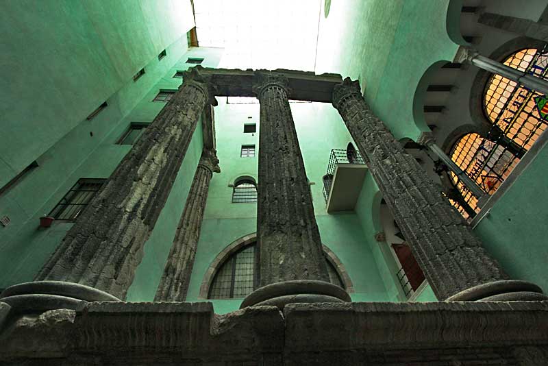 Old Roman Columns From an Ancient Temple Dedicated to Augustus Were Discovered Inside a Building in the Gothic Quarter of Barcelona, Spain