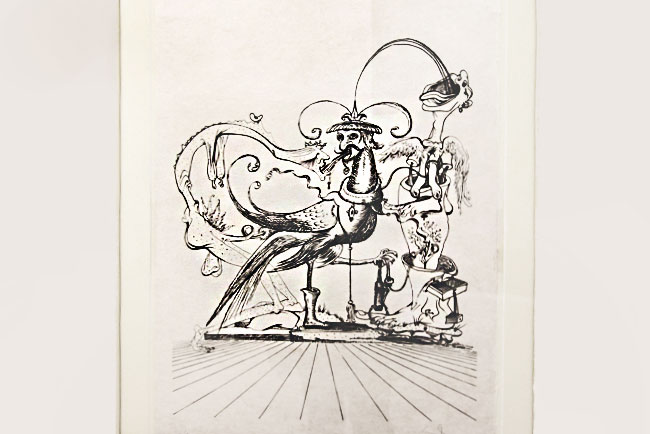 Bizarre sketch by Salvador Dali, showing copulation between fantasy creatures