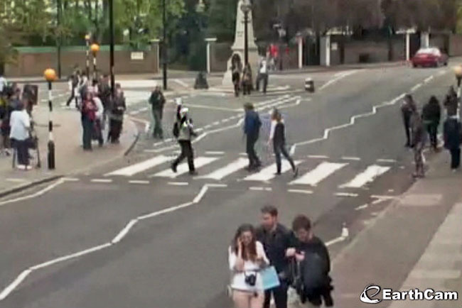 Me, waving to the street cam at Abbey Road Studios in London, where the Beatles recorded many of their albums