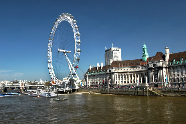 The London Eye Ferris wheel provides bird's eye views of the city