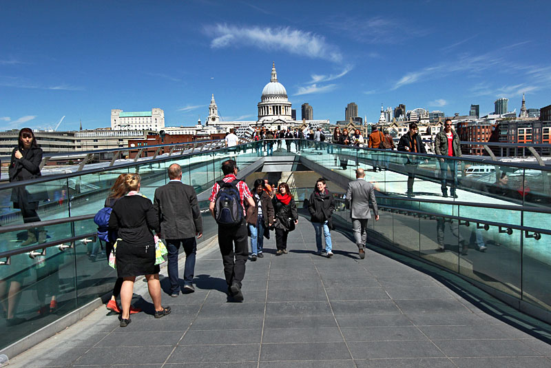 Crossing the Pedestrian-only Millennium Bridge Over the River Thames to Visit St. Paul's Cathedral