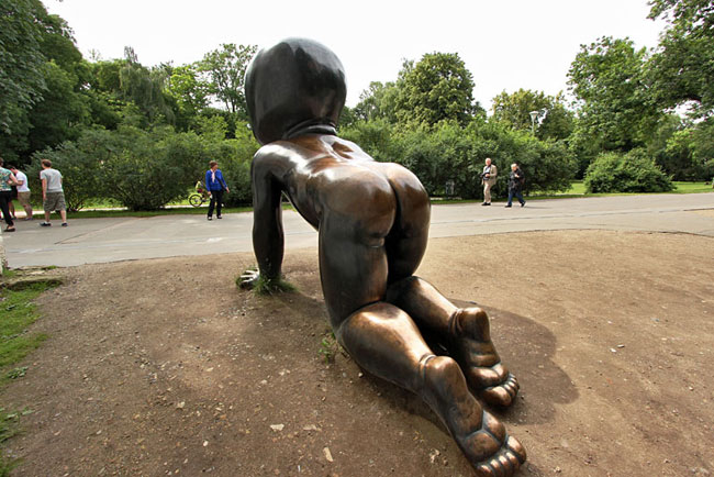 Perhaps the most popular street art in Prague is this installation of three of David Cerny's famous giant "Babies" in Kampa Park