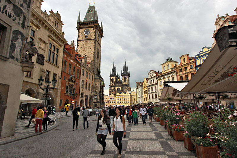 Fairy Tale Old Town Square in Prague, With St. James Church and the Astronomical Clock