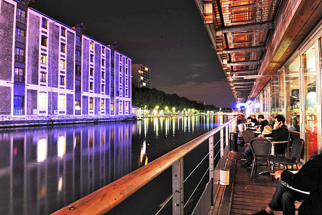 Canalside after dark. Photo courtesy of St. Christopher's Inns Canal in Paris