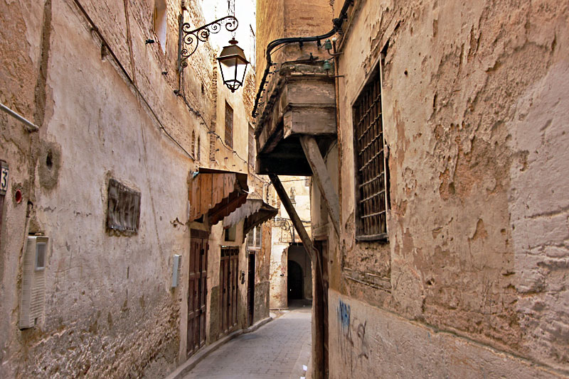 Narrow Winding Alleys of the Medina in Fez, Morocco Are a Study in Tan and Brown