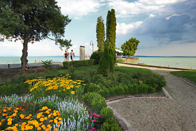 Révfülöp pier and gardens at Lake Balaton, Hungary