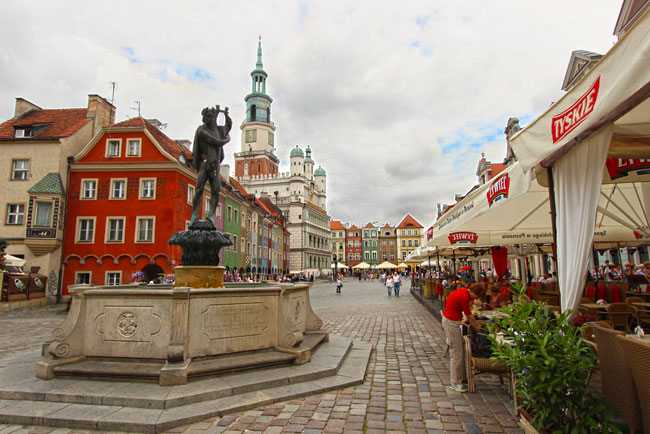 Ornate Town Hall dominates Old Market Square in Poznan, Poland