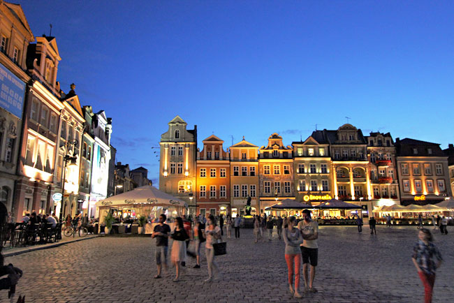 Poznan's pretty Old Town Square, illuminated by night