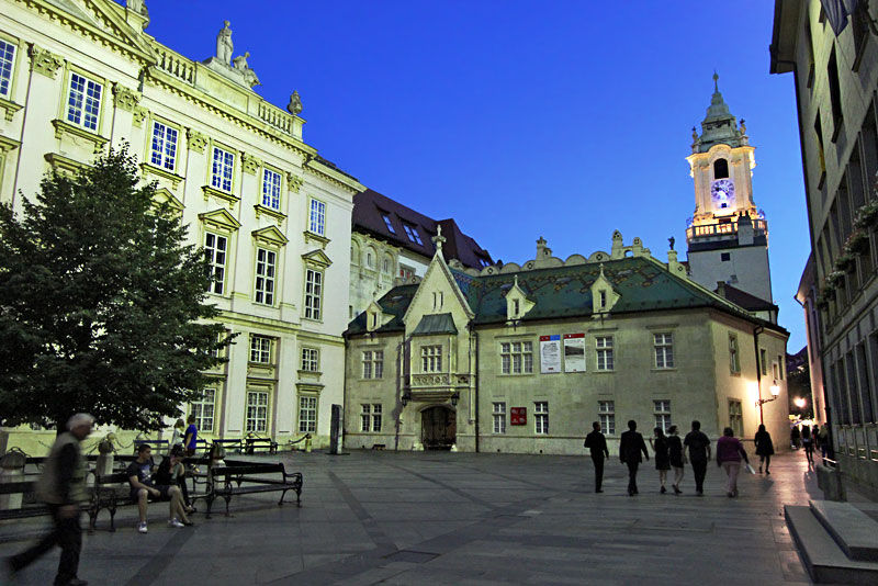 Evening Descends on Primatial Square and the Town Hall, With its Stately Clock Tower, in Bratislava, Slovakia