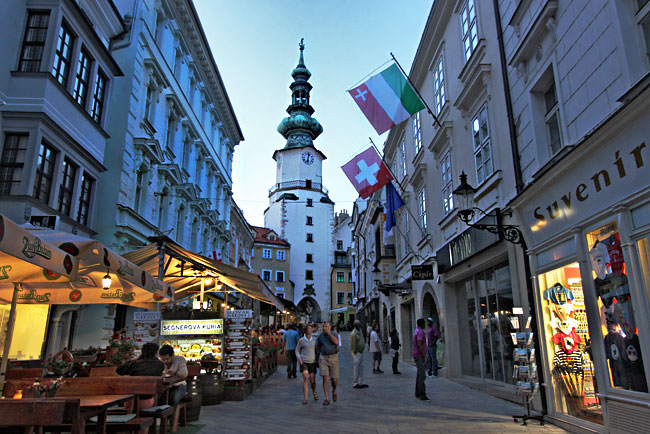 St. Michael's Gate in the old town of Bratislava, Slovakia