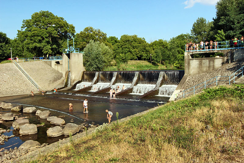 Swimming at the Spillway on the Tur River, Which Forms the Boundary Between Far Eastern Hungary and Ukraine