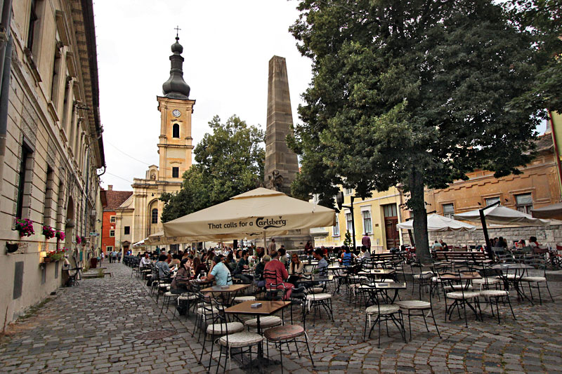 Outdoor Cafes Fill Museum Square in Cluj-Napoca, Romania, the City's Most Popular Gathering Spot