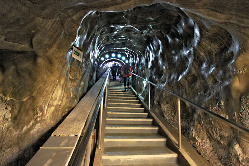 Long Shaft Stairway Leads Down Into the Bowels of Salina Turda Salt Mine in Turda, Romania