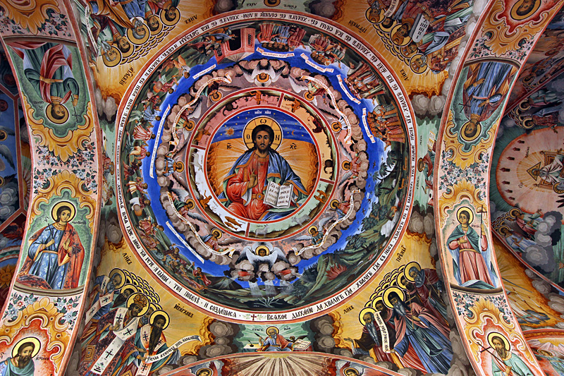 Ceiling in the Cloister of the Church at Rila Monastery in Bulgaria is Painted With Gorgeous Frescoes