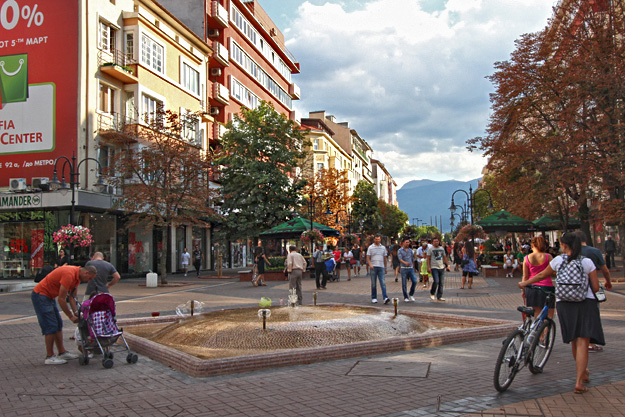 Sofia's Vitosha Street, a broad pedestrian walkway, leads through the city's historic center Bulgaria