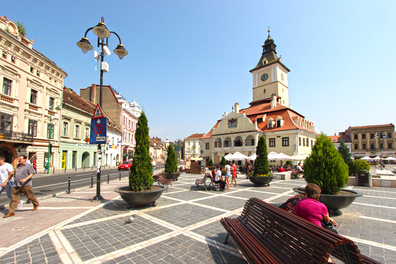 City Hall in Brasov, Romania is the Centerpiece of Piata Sfatului (Council Square) in the City's Old Town