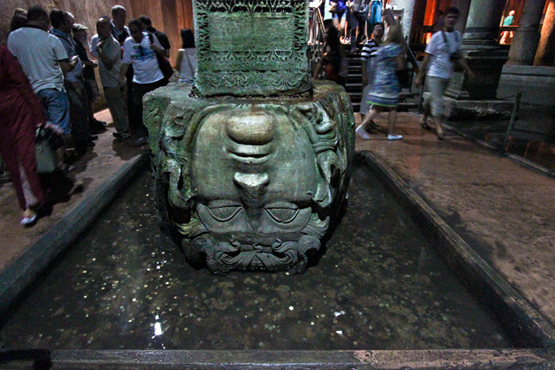 Inverted Medusa Head at Base of Column in Istanbul's Basilica Cistern Was Believed to Ward Off Evil