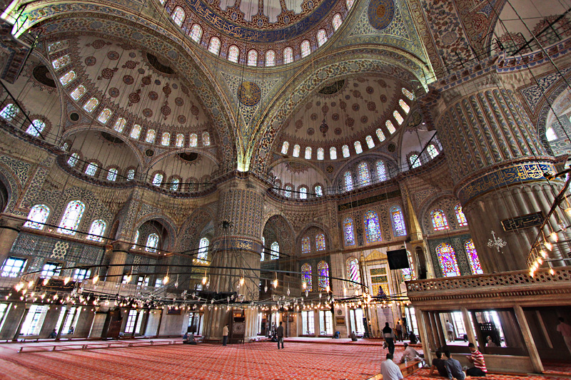 Interior of the Magnificent Sultan Ahmed Mosque in Istanbul, Turkey, Commonly Known as the Blue Mosque