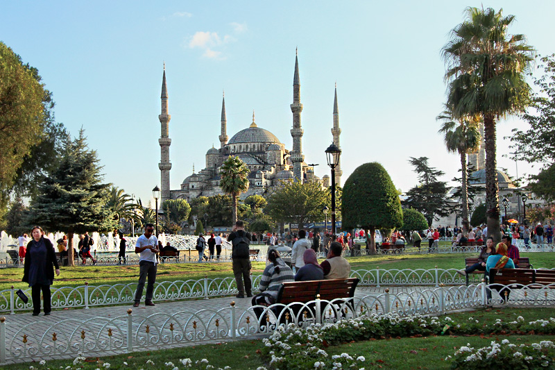 Blue Mosque Anchors One End of Sultanahmet Park in Istanbul, Turkey