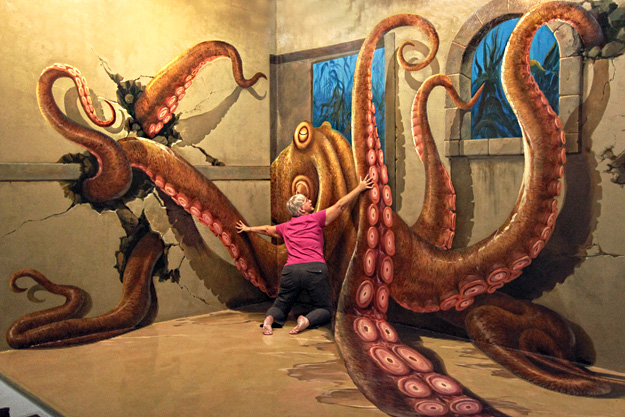 I fight off a giant octopus at Art in Paradise in Chiang Mai, Thailand