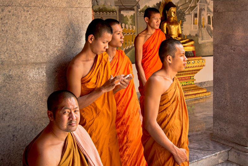 Monks Visit the Famous Doi Suthep Buddhist Temple in Chiang Mai, Thailand 