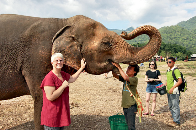 Up close and personal with the elephant that our group had just given a bath in the river