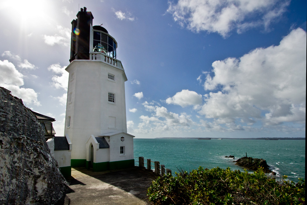Lighthouse at Saint Anthony Head, across the bay from pretty St. Mawes in Cornwall, England