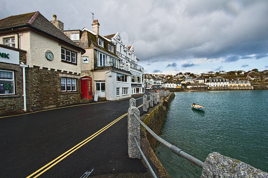 Waterfront shops in Saint Mawes, a tiny village on the Roseland Peninsula in Cornwall, England