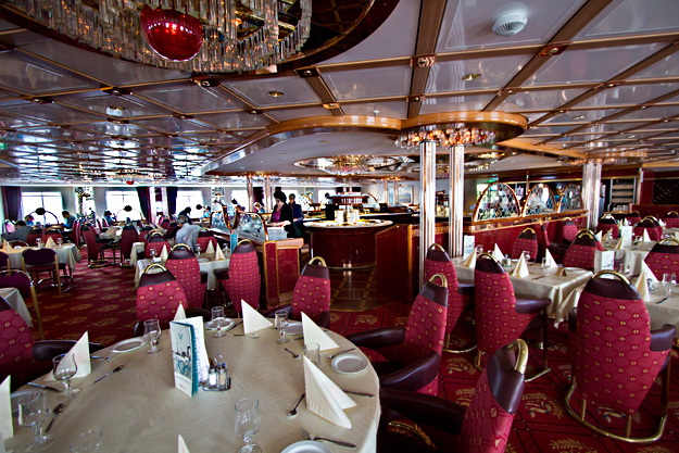 Dining room aboard the MS Richard With, one of Hurtigruten's flagship vessels