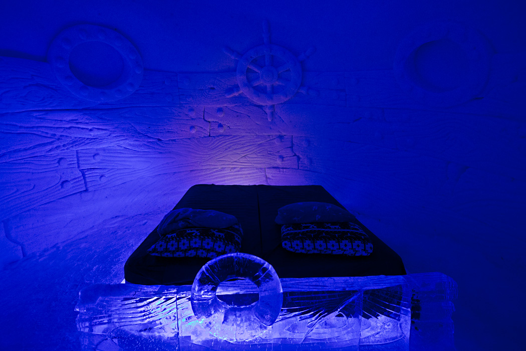 Bed made of ice at the Snow Hotel in Kirkenes Norway