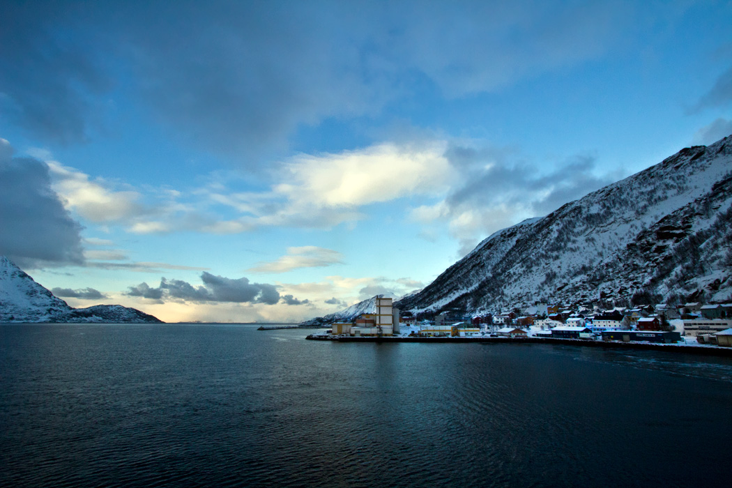 Pulling out of port in Oksfjord, a remote village on the far northern tip of Norway