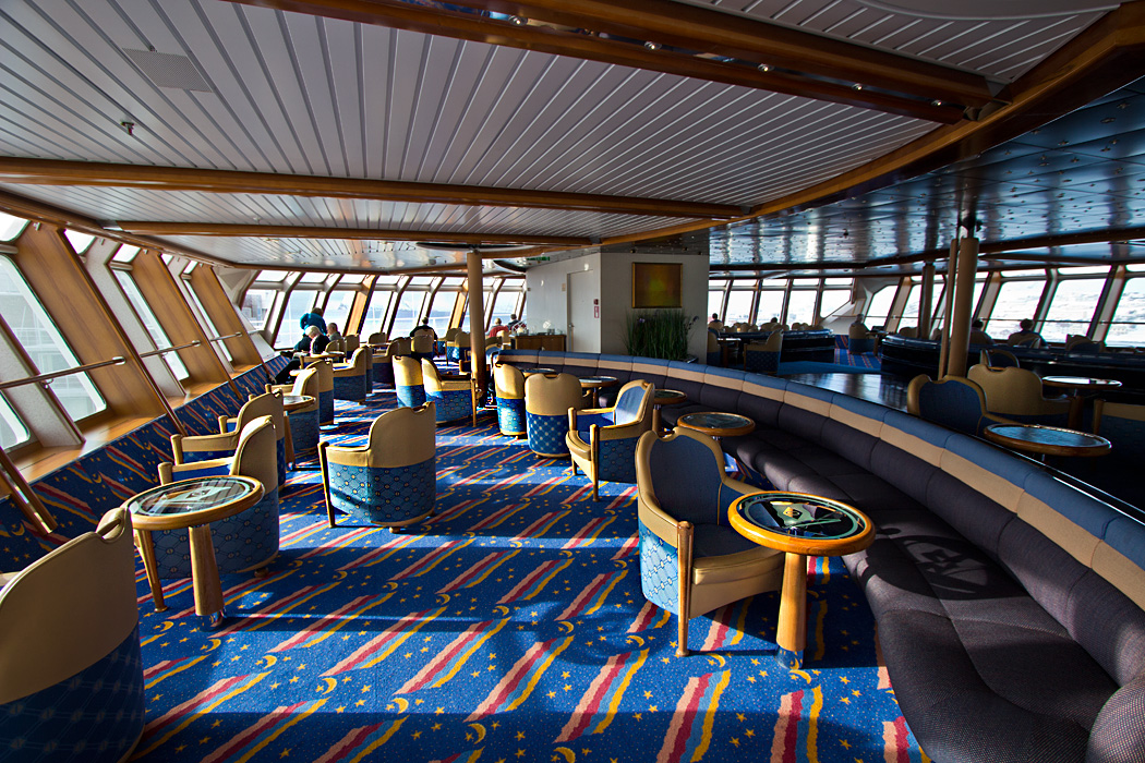 Top deck of Hurtigruten's MS Richard With, a working ship that carries mail, supplies, and cruise passengers