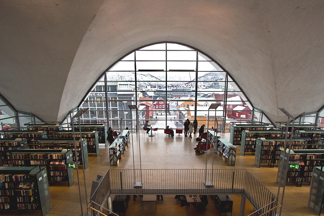View over Tromso, Norway, seen from inside the city library