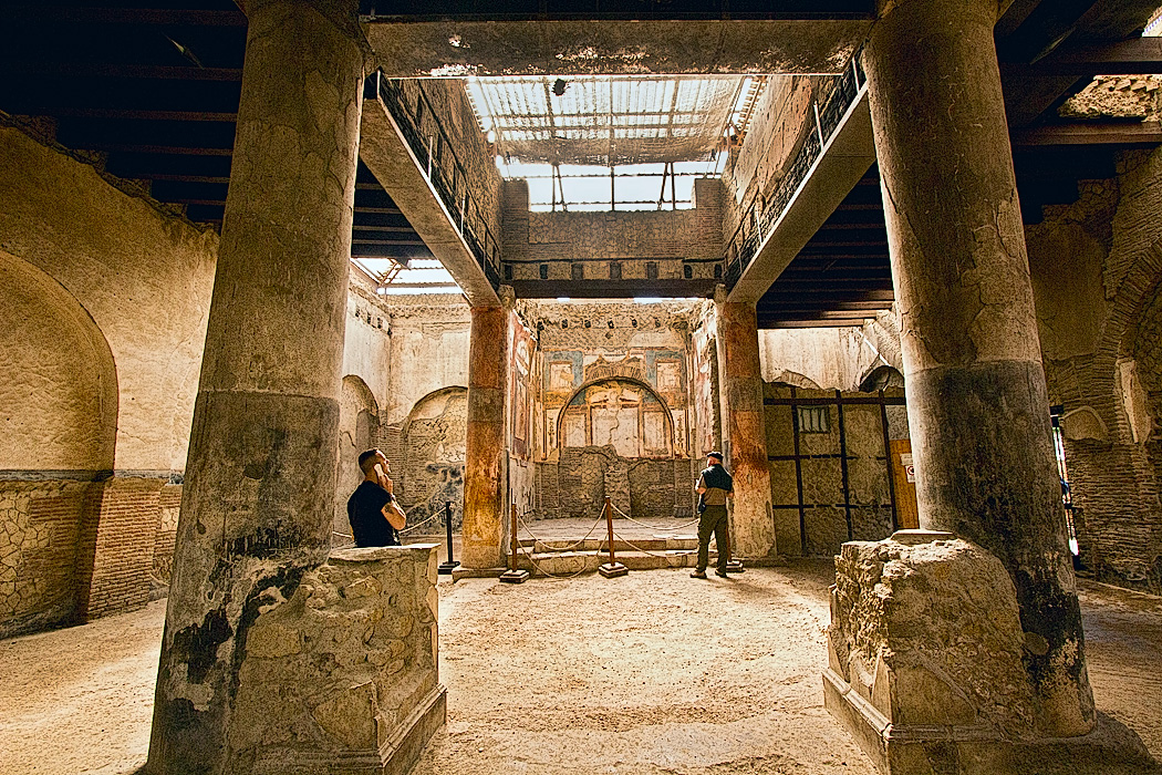 Hall of the Augustals at the Roman Ruins of Herculaneum, Italy