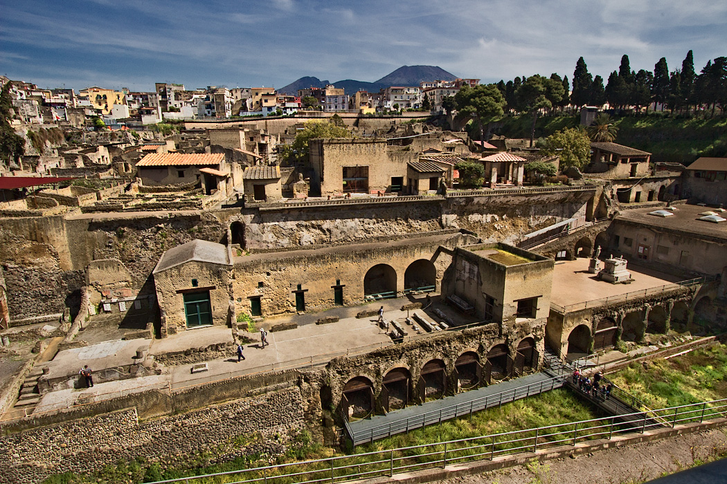 The ancient city of Herculaneum, Italy, buried by the eruption of Mt. Vesuvius in 79 AD