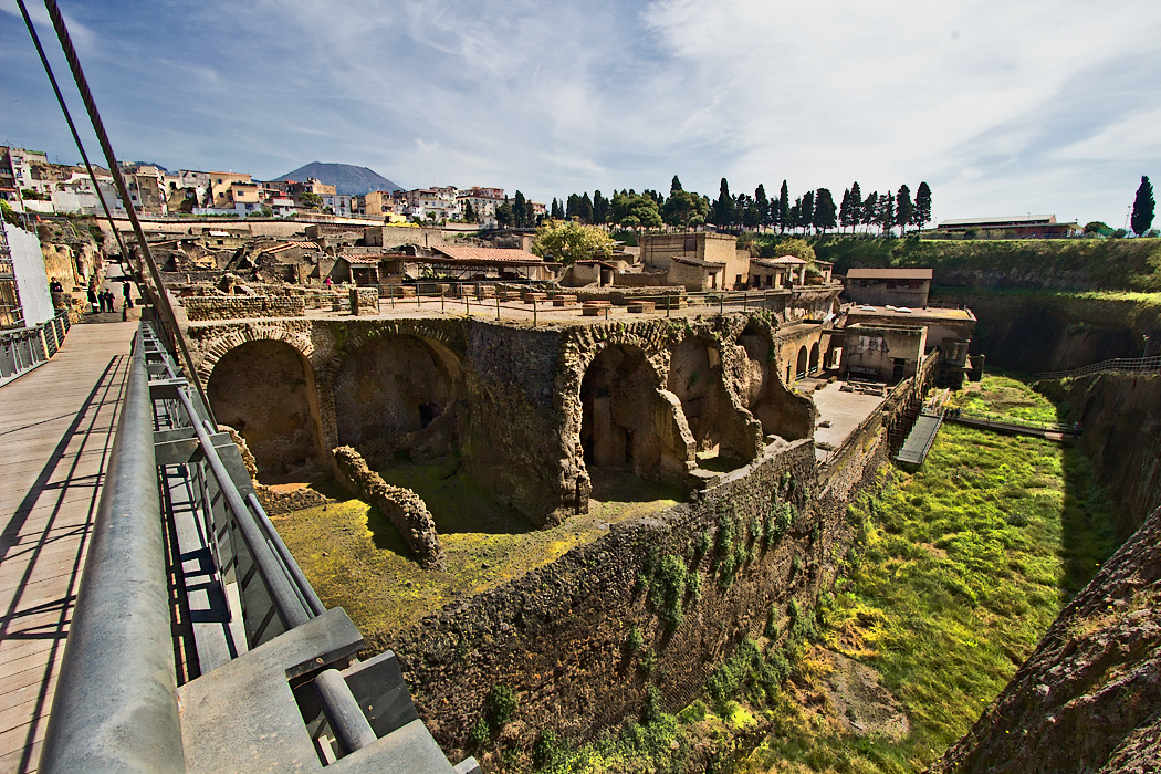 Excavations at Herculaneum, Italy show how deeply it was covered by eruption of Mt. Vesuvius