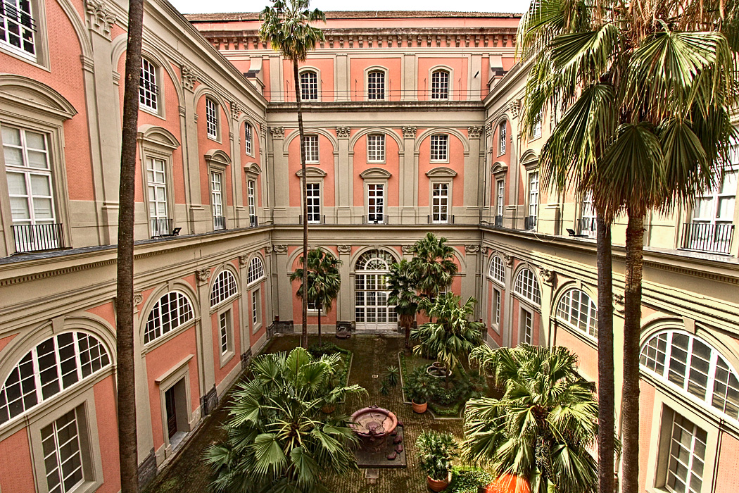 Inner courtyard of the National Museum of Archeology in Naples, Italy