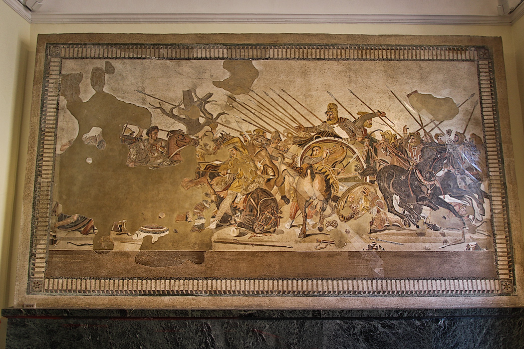 Floor mosaic of the Battle between Alexander and Darius from Pompeii
