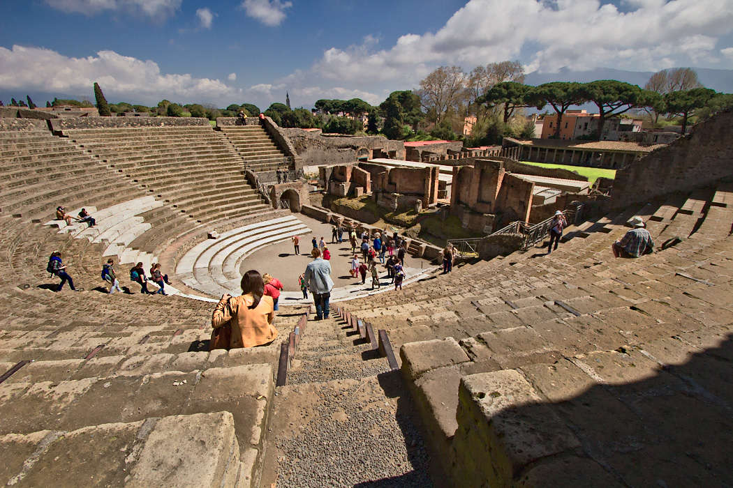 The Great Theater at Pompeii, which could seat up to 5,000 spectators, dates from the end of the 3rd century BCE and was built in the Greek style