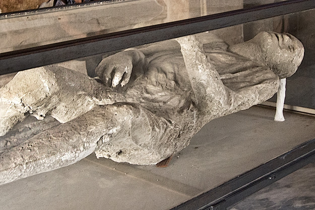 Plaster casts of one of the bodies unearthed in the Macellum at Pompeii
